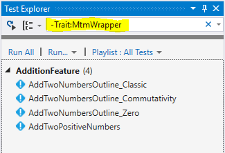 Filter out scenario outline MTM test methods in the Test Explorer window